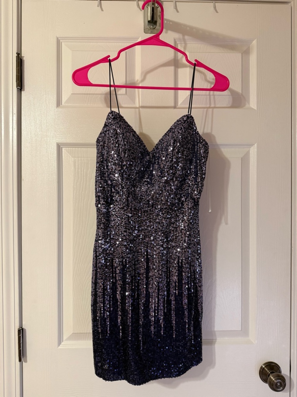Sparkling Black Sequin Mini Dress with Spaghetti Straps
